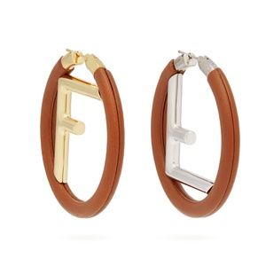 Fendi logo leather hoop earrings NWT